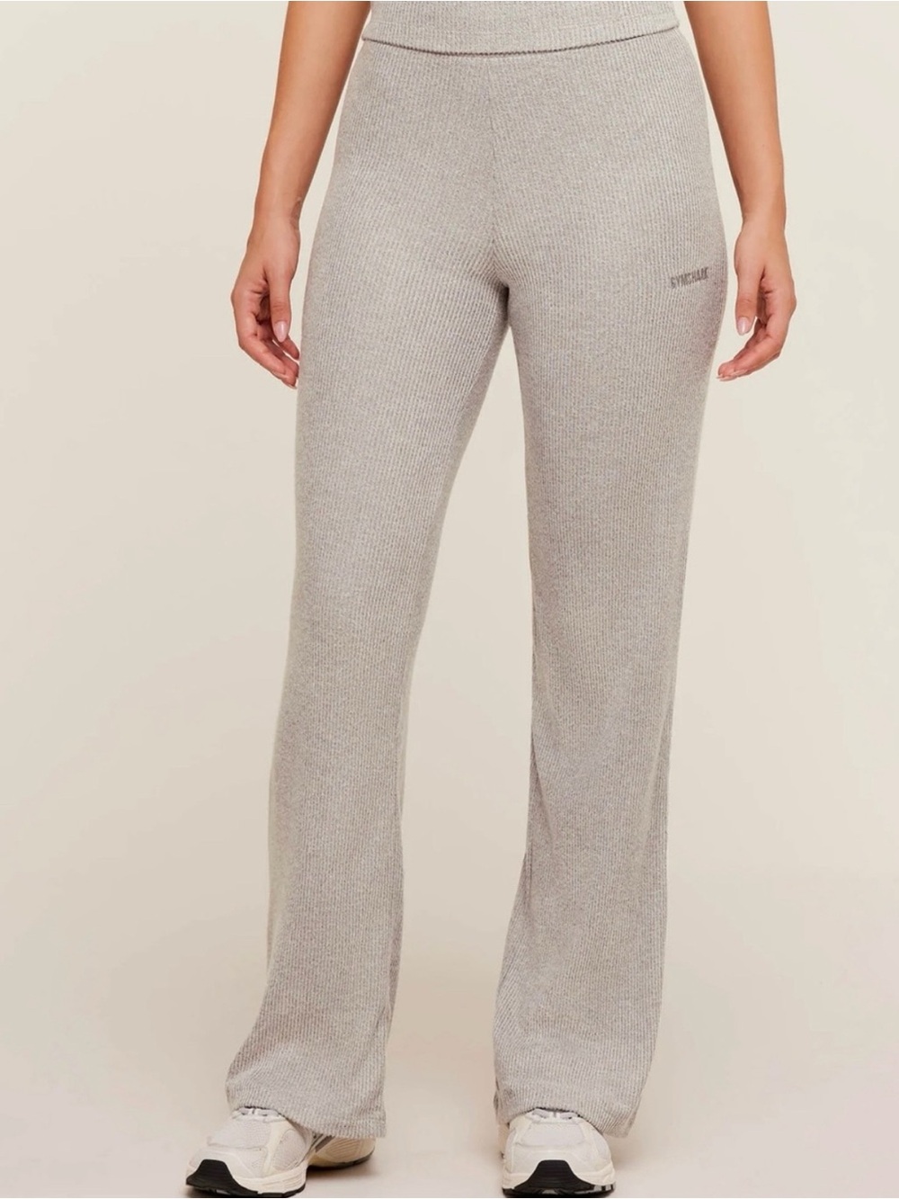 Gymshark Ribbed Wide-Leg Track Pants - Light Gray